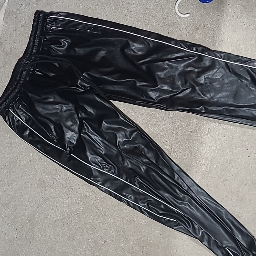 Faux leather track pants men Small shein